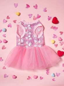PETSIN 1pc Pet Universal Valentine's Day Pink Heart Sequin & Mesh Material Patchwork Luxury Princess Dress For Dogs - Multicolor - View 6