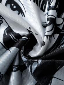 ROMWE MEN Anime Men's V-Neck Short Sleeve T-Shirt, Black & White Angel Girl Print + Number 10 Element Print, Essential Streetwear Casual Top - Multicolor - View 6