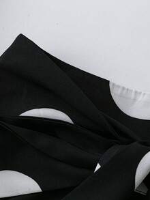 Olithes Women's Elegant Polka Dot Print Tie-Waist A-Line Mid Skirt, Autumn - Black and White - View 6