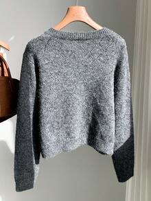 Comfortcana 2025 New Simple Autumn And Winter Women's Casual Embroidery Details Chic Cardigan, Autumn And Winter Country Style Women's Going Out Wear Dark Gray Sweater Autumn Wear,Fall,Fall Clothes For Women,Winter Clothes For Women - Dark Grey - View 2