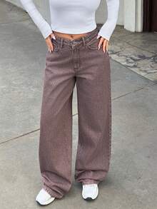 SHEIN Cottnline Jeans da donna a gamba larga vita bassa stile cowgirl Y2K anni 2000 - Blu lavato medio - Visualizzare 7