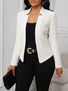 SHEIN Lady Jaqueta Leve Texturizada de Cor Sólida Elegante para Uso Diário Feminina - Branco - Visão 4