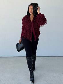 Alexandranx Solid Color Simple Stylish Cardigan For Women, Suitable For Spring And Autumn Fall Winter Cloth For Women - Burgundy - View 5