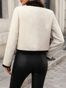 Ellevyn Women's Elegant Contrast Color Black And White Crew Neck Long Sleeve Fashionable Short Jacket Winter  Christmas New Year Thanksgiving Graduation Elegant Formal - Apricot - View 9