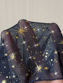 Vibekara 大码女式星形箔印喇叭袖长袖修身A字连衣裙，显瘦时尚，秋冬款 - 藍色 - 查看 5