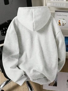 SHEIN Mirajuku 青少年男孩简约纯色浅灰色连帽衫搭配休闲宽松夹克