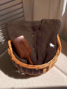 Comfortcana Nuovo cardigan casual da donna in stile minimalista per autunno/inverno con dettagli ricamati, maglione da donna in stile campagnolo color caffè per abbigliamento all'aperto, abbigliamento autunnale - Caffè Marrone - Visualizzare 6