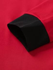 Manfinity Campus Court 男士字母印花撞色长袖休闲通勤 Polo 衫 - 紅色 - 查看 4