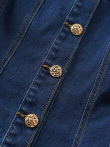 GlowEve 女士休闲水洗牛仔夹克，带腰部收紧设计 - 藍色 - 查看 3