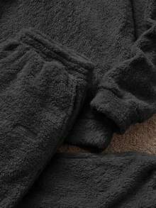 SWAVVY Men's Fashionable Fleece Hooded Sweatshirt Casual Suit, Autumn/Winter - Black - View 4