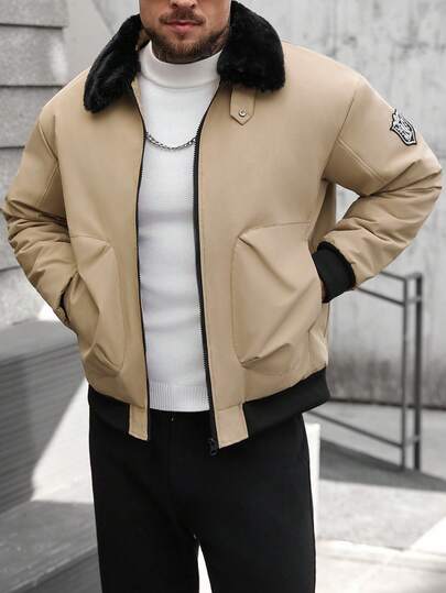 Manfinity CasualCool Men's Casual Zip-Up Fleece Collar Long Sleeve Padded Coat, Winter Mens Mocha Bomber Jacket Men Zip Up Jacket Korean Men Fashion Cropped Men Jacket Men Summer Jacket Old Money,Daily Leisure, Weekend Trips, Outdoor Activities, Travel Expeditions, Relaxed Work Environments Or Semi-Formal Occasions, Boyfriend/Husband Gift, Anniversary /Birthday Gift Party Christmas New Years Wedding