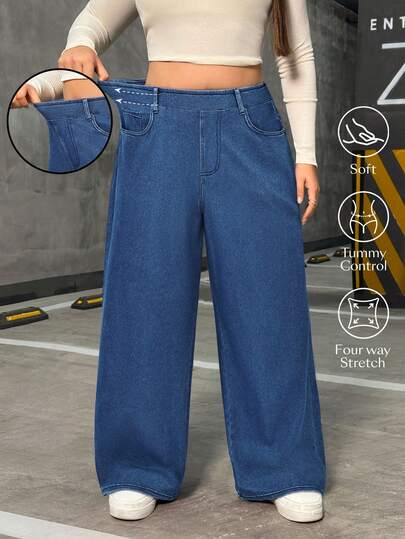 Flexra Jeans rectos casuales elásticos para mujer de talla grande