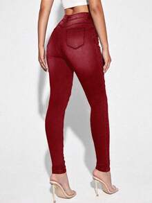 Selenza Quần Jeans Denim Cạp Cao Có Túi, Kiểu Dáng Ôm, Thường Ngày, Đa Năng Cho Nữ - Đỏ - Xem 2