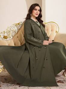 Al Najma 大码女式花卉刺绣长袖宽松阿拉伯长袍套装 - 軍綠色 - 查看 1