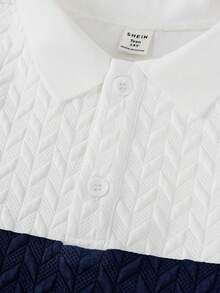 SHEIN Kemeja Polo Kasual, Nyaman, dan Serbaguna untuk Remaja Laki-laki dengan Motif Patchwork dan Kerah. - Putih - View 4