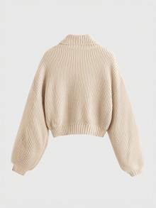 ROMWE Plus Size Turtleneck Pullover Sweater, Versatile For Autumn/Winter - Apricot - View 2