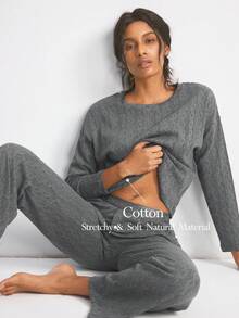 Ocili 女士落肩长袖上衣和裤子家居服套装，冬季服装 - 灰色 - 查看 1