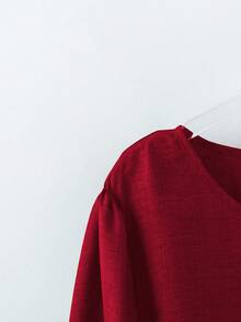 Linhara Bộ đồ 2 món bằng vải lanh cotton trơn họa tiết thoải mái, màu trơn cỡ lớn dành cho nữ, áo dài tay cổ tròn và quần dài thời trang xuân/thu, tối giản và thời trang - Màu Đỏ Sâu - Xem 6
