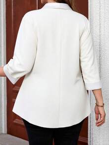 EMERY ROSE Plus Size Women's Casual Personalized Patchwork Leather Jacket, Spring/Autumn - White - View 2