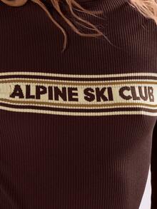 MUSERA 高领“滑雪俱乐部”针织条纹修身套头衫 冬季滑雪度假休闲毛衣 春季 - 棕色 - 查看 6