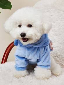 PETSIN 1 件宠物服装快乐小狗可爱卡通短法兰绒服装 - 蓝色大象 - 藍色 - 查看 3