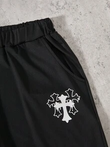 Coolqubz Bộ 2 áo thun in họa tiết thường ngày dành cho bé trai tuổi teen, phù hợp mặc khi đi làm hàng ngày, đi chơi và dạo phố - màu đen - Xem 3