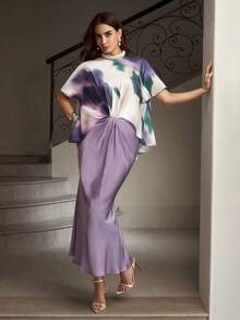 ZEYLAH Women's Fashionable & Elegant Tie-Dye Print Dress - Purple - View 4