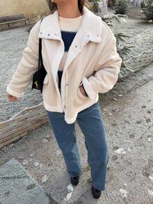 Jeta Ari Winter Women Jacket Women's Loose Fit Zip-Up Collar Thermal Lined Casual Jacket For Fall/Winter Winter Women Coat Jacket - Apricot - View 3