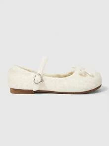 ROMWE Kawaii Schleifenverzierte bequeme Lässig Flache Schuhe, geeignet für Gehen, Reisen und Urlaub, Herbst/Winter - cremefarbener Plüsch - Übersicht 5
