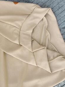 SHEIN EZwear Casual Minimalist "Enjoy" Graphic Print Loose Fit Hoodie Sweatshirt For Women - Khaki - View 6