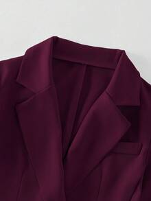 Rafferiza Áo khoác blazer nữ cổ tròn màu xanh vàng trơn cài nút + quần có túi, đa năng cho mùa thu/đông - Màu Đỏ Sâu - Xem 5