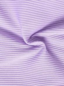 Tween Girl Basic Casual Knit Round Neck Fitted Butterfly Applique Mini Dress, Spring/Summer - Purple - View 2