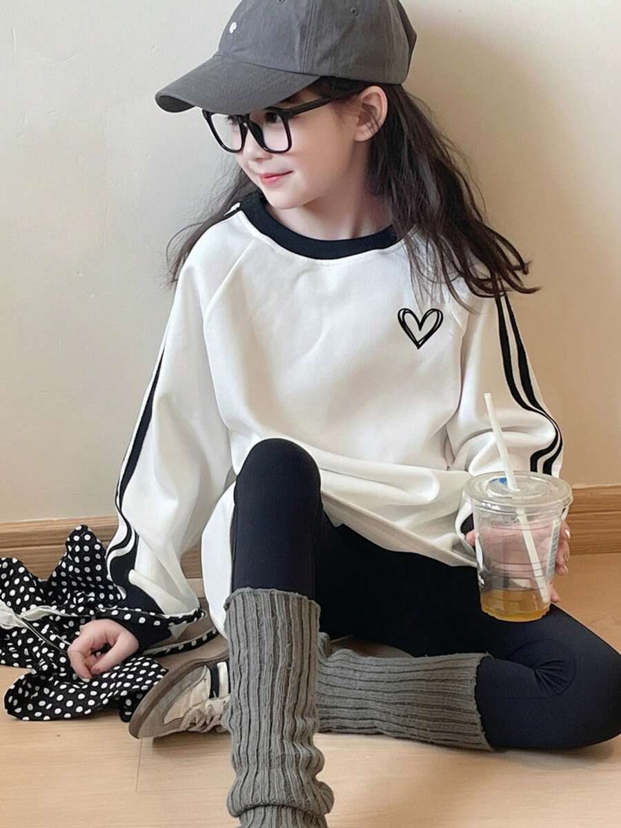 SHEIN 女童休闲撞色圆领卫衣套装，秋冬款