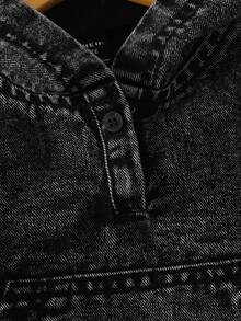 Young Girl Denim Set, Casual Personalized Fashion Denim Hooded Sweatshirt + Loose Pocket Cargo Pants With Belt, Cool Stylish 2 Pieces Outfit, Blue, Suitable For Daily, Casual, Holiday - Black - View 4