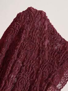 Bohemela 波西米亚复古休闲纯色针织蕾丝露肩喇叭袖修身女式上衣 - 酒紅色 - 查看 9
