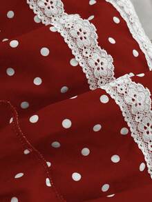 Elamini 1 chiếc váy dự tiệc ngắn thắt nơ ren họa tiết chấm bi đen trắng, dễ thương và thoải mái dành cho nữ - Đỏ và trắng - Xem 5