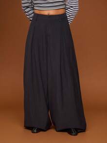 COUREZ 低腰宽松滑板裤，细条纹设计，Y2K街头风，可爱宽松秋冬假日新年女装，优雅百搭。 - 寶藍色 - 查看 2