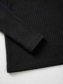 Cozy Pixies Baby Girl Soft Knit Casual Versatile Solid Color Turtleneck Long Sleeve Top - Black - View 3