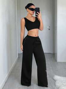 Jeanoix Women's Fashionable Commuter Star Print Sweatpants - Black - View 5