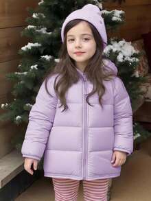 Emery Rose Kids Emery Rose Kids Young Girl Plain Casual Hooded Zip-Up Padded Coat - Mauve Purple - View 2