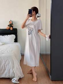 Dream Adore 考拉纹理封边简约休闲女式睡衣 - 米色 - 查看 4