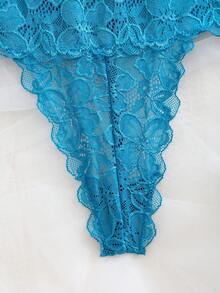 SHEIN 1件装女士蕾丝无钢圈性感连体衣 - 水鴨藍 - 查看 4