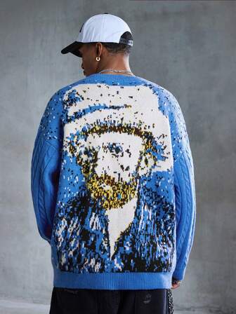 Street Life Cardigan casual monopetto in maglia stile pittura di Van Gogh per uomo