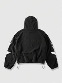 ROMWE MEN 男士休闲字母星形刺绣连帽卫衣，秋冬款 - 黑色 - 查看 2