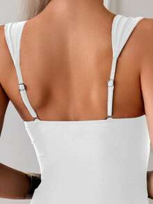 Swim Chiccia Maillot de bain une pièce sexy et ajouré de couleur unie pour femmes, été - Blanc - Voir 5
