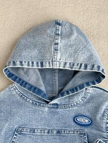SHEIN Playful Pals Baby Girl Y2K Washed Blue Denim Hoodie Top And Jeans Pants Set, Fashionable Streetwear Casual Outfit For Outdoor, Party, Daily Wear - Medium Wash - View 8