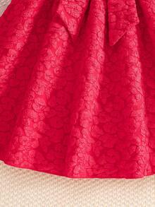 SHEIN Young Girl' Textured Fabric Bow Decor Dress - Red - View 4