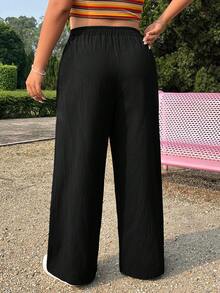 Comfortcana Plus Size Women Simple Solid Color Wide Leg Summer Pants - Black - View 11