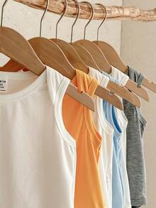SHEIN 6pcs/Set Newborn Unisex Baby Solid Color Knitted Sleeveless Bodysuit Set Unisex Baby Clothes Baby Neutral Clothes Baby Summer Clothes Bodysuit - Multicolor - View 5