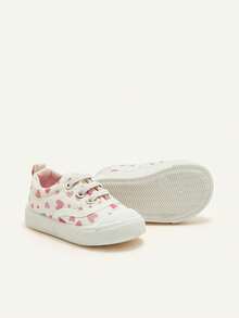 Cozy Pixies 1 par de zapatillas casuales cómodas y lindas de corte bajo con cordones y diseño de corazón de dibujos animados para niñas bebés, adecuadas para uso diario en todas las estaciones - Multicolor - Ver 11